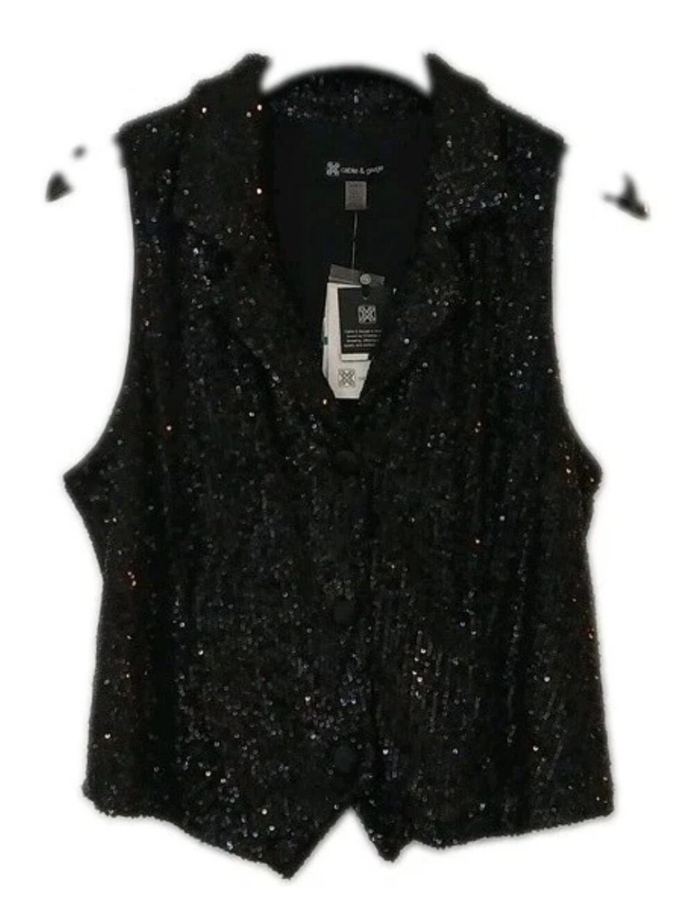 Cable & Gage Size L Top Vest Black Sequins Sleeveless